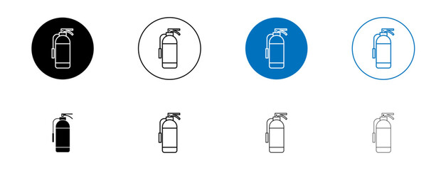 Fire extinguisher line icon set. Fire safety extinguish symbol in black and blue color.