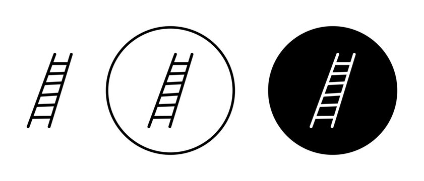 Ladder line icon set. Home step ladder symbol in black and blue color.