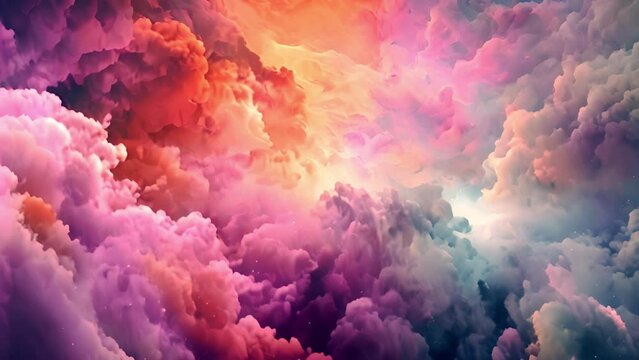 Beautiful colorful pastel clouds moving. Pastel-colored clouds. Pastel Haze, Pink Light, looks like a cloud of smoke in cosmic aerosol and lightning or sky or nebula.3D Rendering 4k video. Smooth 
