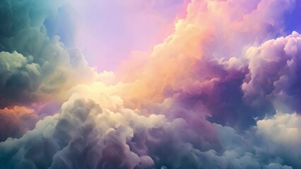 Beautiful colorful pastel clouds moving. Pastel-colored clouds. Pastel Haze, Pink Light, looks like a cloud of smoke in cosmic aerosol and lightning or sky or nebula.3D Rendering 4k video. Smooth  - Powered by Adobe