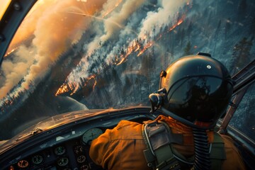 Portrait of a forest firefighter putting out a fire in a small plane