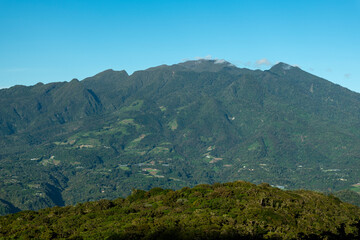 Fototapeta na wymiar The Barú volcano is the highest elevation in Panama and one of the highest in Central America, with a height of 3475 m above sea level, view from Boquete village side, Chiriqui, Panama - stock photo