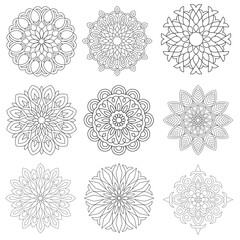 9 Set Floral Creativity Mandala For Coloring book Design