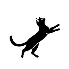 横を向いた黒猫のシルエットのイラスト