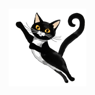 ダンスをする黒猫のイラスト
