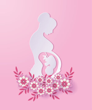 Happy Mother&rsquo;s Day Greeting Card with Pragnent Mom and Baby Paper Cut 