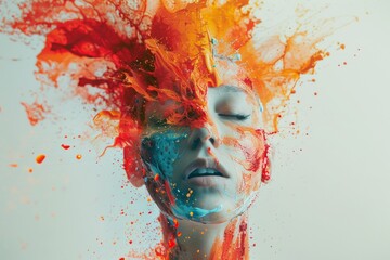 young girl in colorful paint