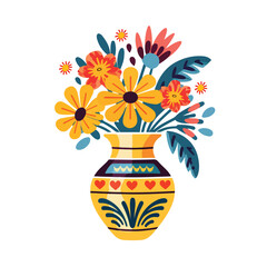 mexican flower in vase icon flat vector illustratio