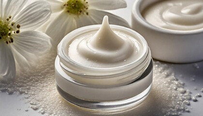 Fototapeta na wymiar Close up of skin care cream liquid essence utensils 