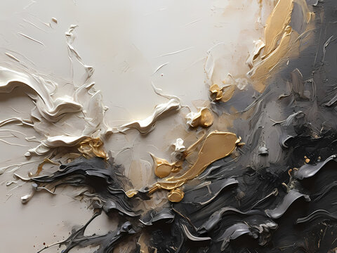  a closeup abstract rough dark and white and gold art painting texture