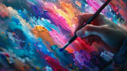 Creative artist uses tablet for digital painting, capturing vibrant colors - obrazy, fototapety, plakaty