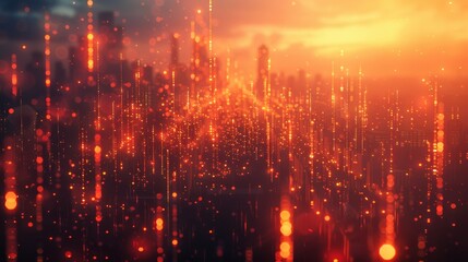 Fototapeta premium Glowing digital cityscape created with data points and digital lines