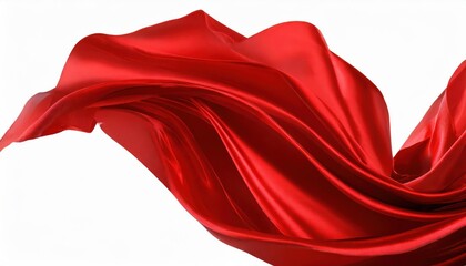 Flying red silk fabric. Waving satin cloth isolated on white background. 