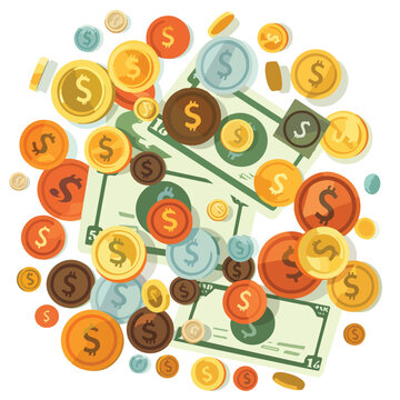 money coins and bills flat vector illustration isol