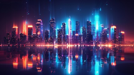 Skyline: A futuristic city skyline with neon lights and holographic displays