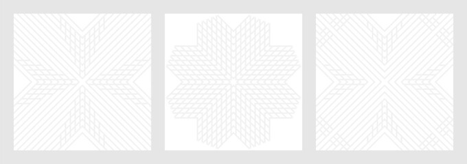 Set of seamless gray patterns of circles arcs lines to create fabric and wallpaper, easy background for Christmas card. Geometric white shapes in trendy retro style for cover decoration. - 765673109