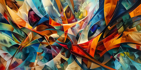 abstract colorful background.Collision of abstract geometric shapes and vibrant colors panorama
