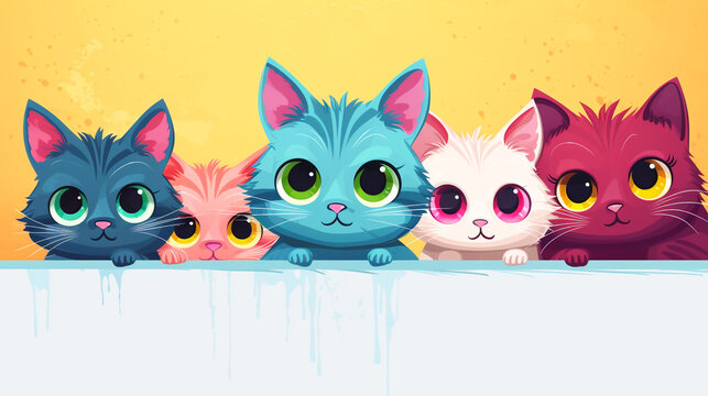 Cute cartoon cats n a relaxed pose On a pastel background, cat family