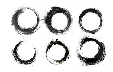 Abstract Ink Circles and Zen Brushwork: Black Circle Textures and Monochrome Circular Brush Designs...