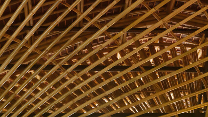 Traditional bamboo Scaffolding close up with many bamboo.