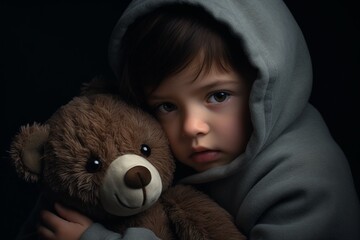 A child holding onto a teddy bear, a symbol of comfort and the silent witness to their pain and resilience