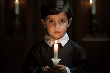 The solemn gaze of a child holding a candle, a beacon of hope and a call to action to illuminate the darkness of aggression