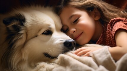 The tender moment of a child hugging a pet, finding solace and companionship in the presence of unconditional love