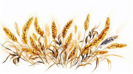 hand drawn and painted wheat getting grinded, earthy colors, white background created with Generative Ai