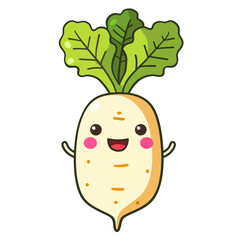 Cartoon daikon. Cute kawaii vegetable character.