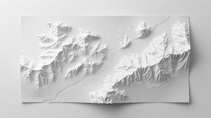 3D paper map of Switzerland, mountains and cities, white background, rendered in the style of Octane, close up, depth of field effect, perspective grid, white