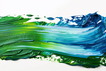 Thick gradiant blue and green acrylic oil paint brush stroke on white background