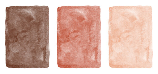 Dark brown, coffee, rose beige, terracota watercolor texture with stains, uneven edges. Aquarelle rectangle templates bundle. Human skin shades color painted watercolour backgrounds collection. © Elena Panevkina