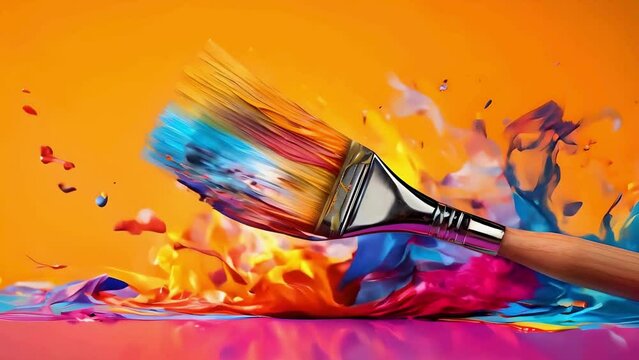 Color Explosion: A Vibrant Dance of Wet Paint and Brushes