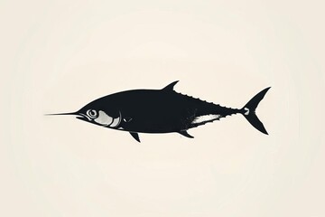 a minimalist illustration of a sleek, fish silhouetted against a stark white background