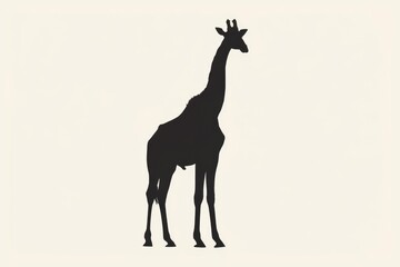 a minimalist illustration of a sleek, giraffe silhouetted against a stark white background