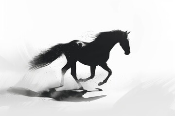 a minimalist illustration of a sleek, horse silhouetted against a stark white background