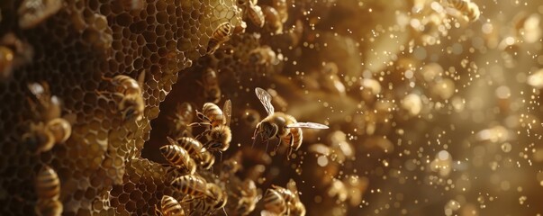 Aerial view of a bee dance, communication of nectar sources within the hive - obrazy, fototapety, plakaty
