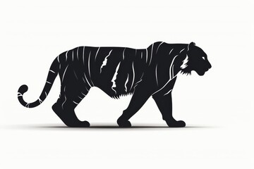 a minimalist illustration of a sleek, tiger silhouetted against a stark white background