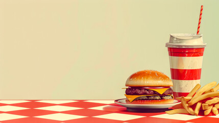 Fast food meal on retro table