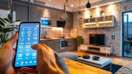 A smart home equipped with digital devices and sensors to optimize energy usage and reduce carbon footprint. - obrazy, fototapety, plakaty