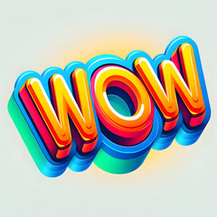 a three-dimensional, multicolored text graphic that spells out "WOW." The letters are designed with a layered effect