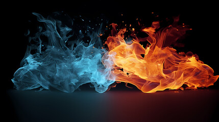 Fototapeta premium Fire and ice, heat and cold concept