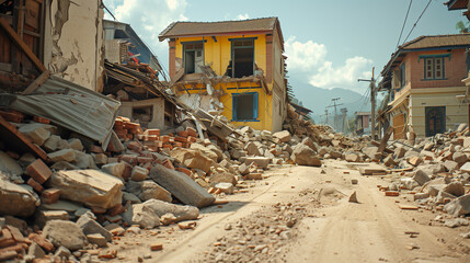 Fototapeta premium Devastated Cityscape: Post-Earthquake Destruction 