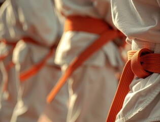 Karate fighters in white kimono