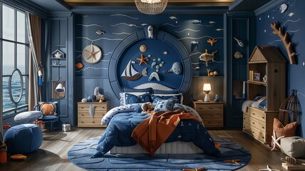 Creative kids' bedroom with marine theme and fun furniture design