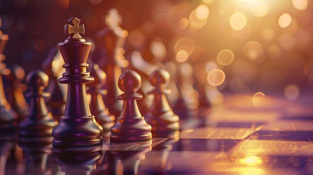 Close-up of chess pieces on a board