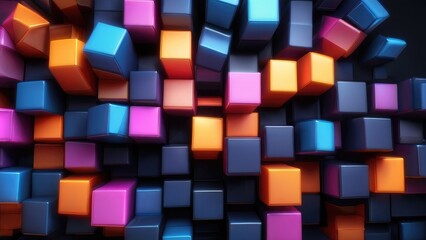 Abstract 3d background with different cubes, Glowing neon cubes. Abstract background