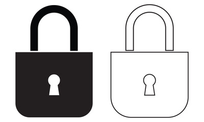 Lock icon, black isolated on white background, vector illustration. EPS 10