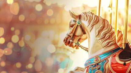 Enchanted carousel horse in golden light