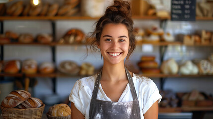 Smiling Bakery Owner with Fresh Bread